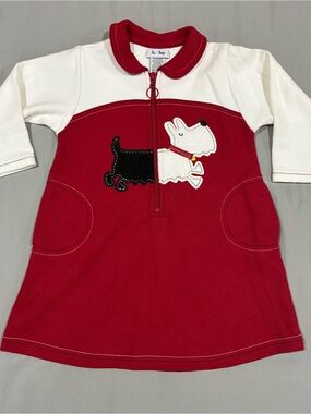 Le Top Red Sweater Dress Romper  Scottie Dog Sz 24M long sleeve *see  Sm Spot 2T